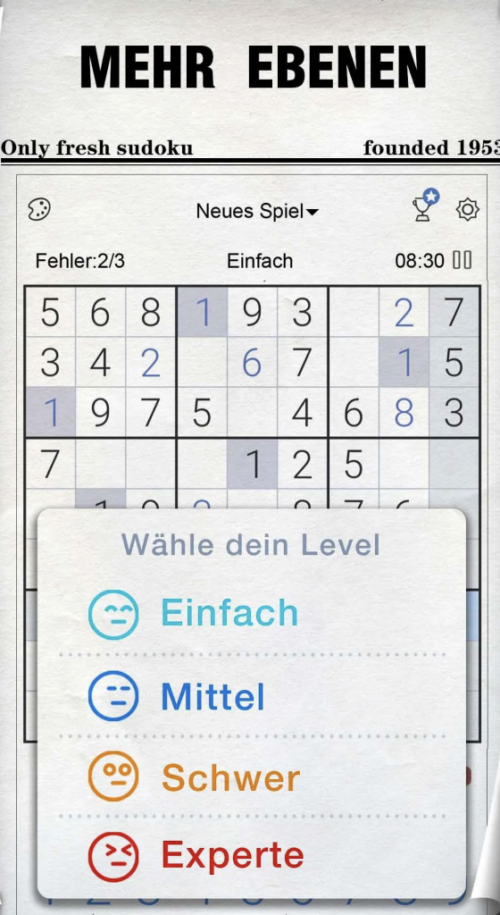 Vorschau und Schwierigkeit zum Spiel "Sudoku"