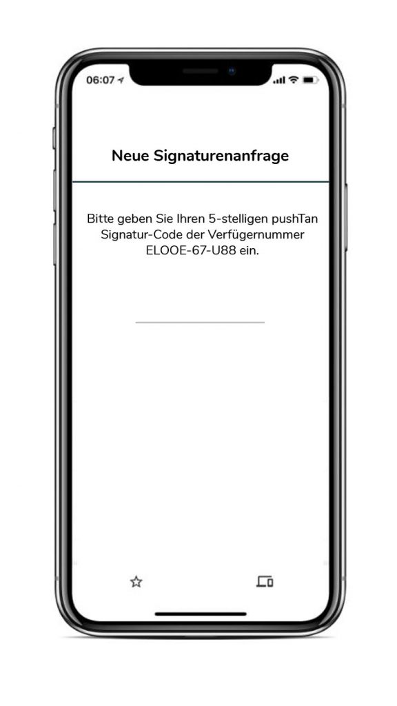 Bildschirm für die Eingabe des Signatur-Codes